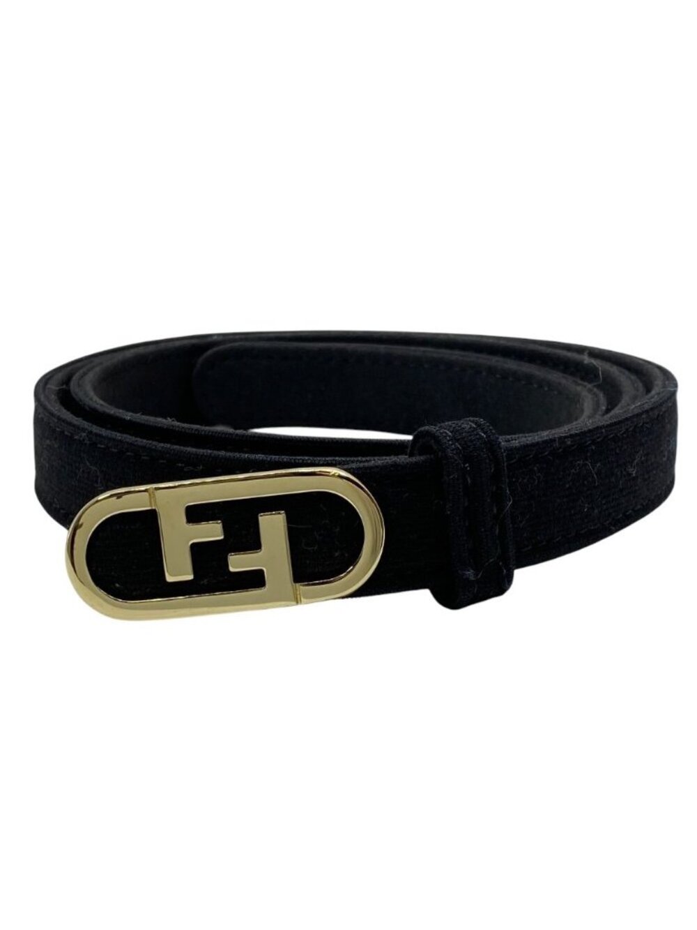 Fendi O'lock Belt Corduroy Black Gold Leather Business